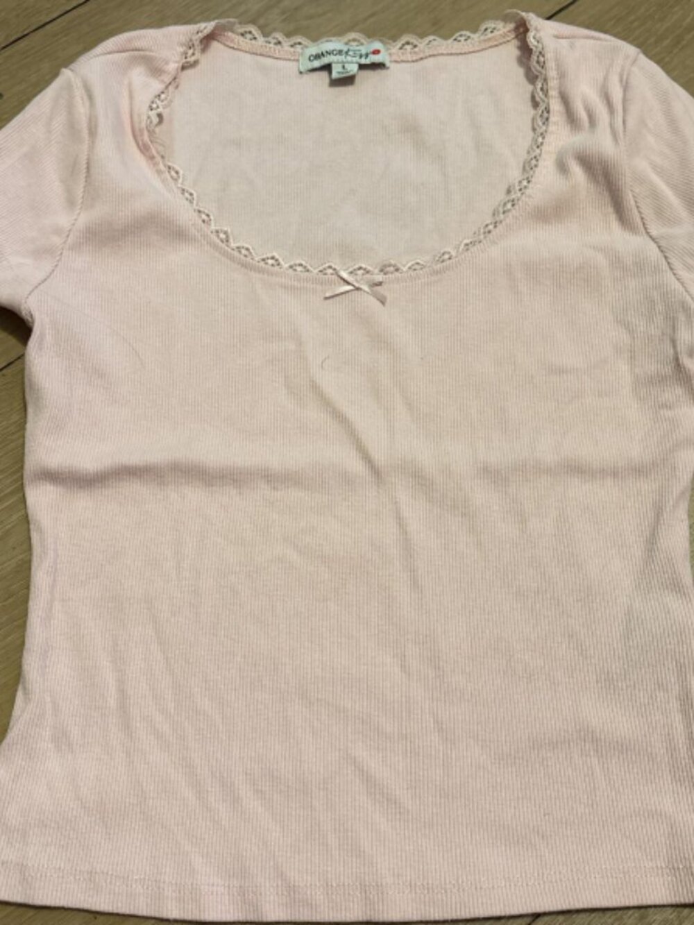 ORANGE Kiss Sweet Floral Lace Short Sleeve T-Shirt
